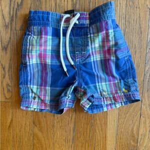 Ralph Lauren Kids Plaid Swim Trunks in Blue and Pink